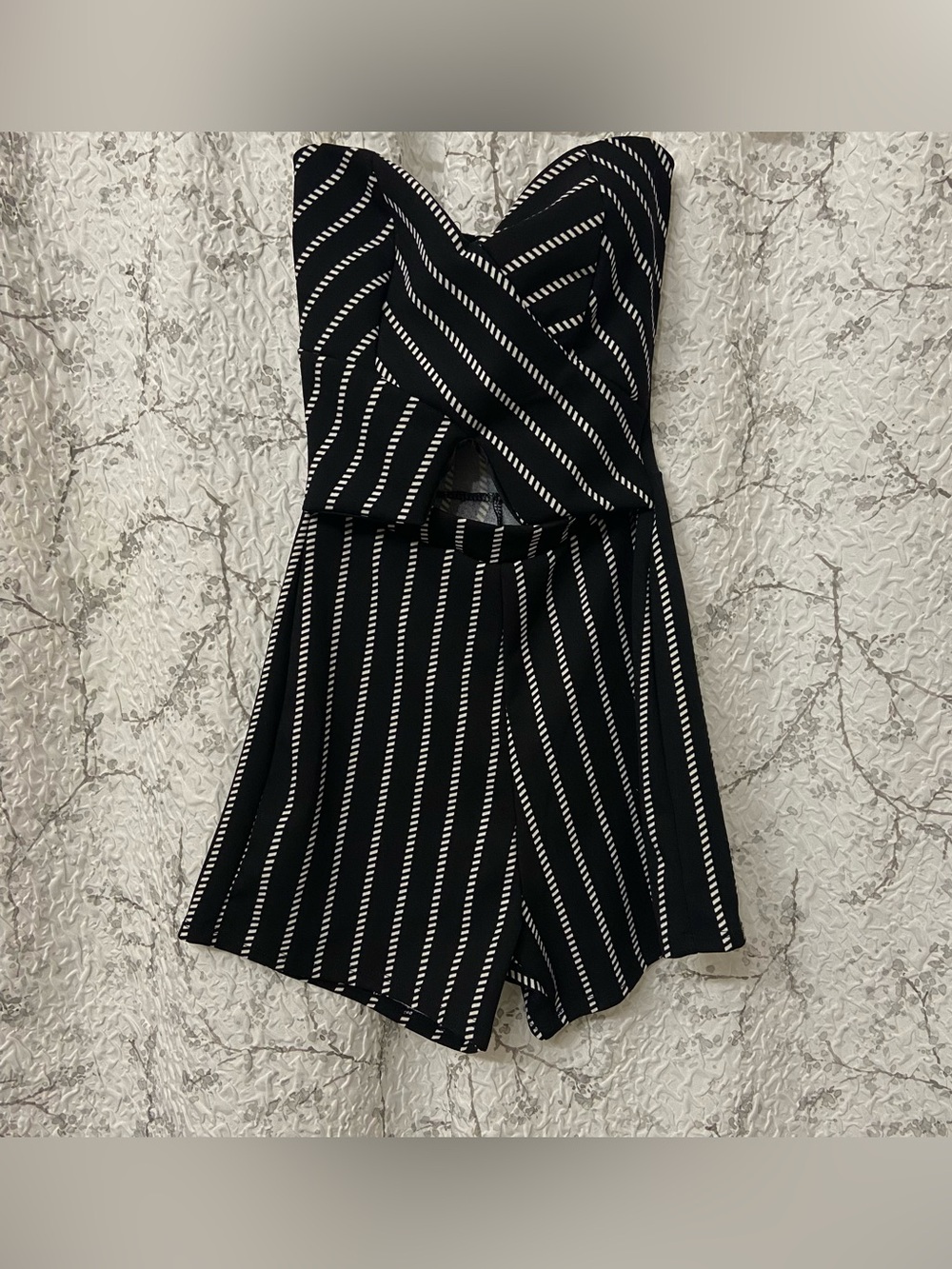 January 7 Black and White Striped Strapless Romper Size S